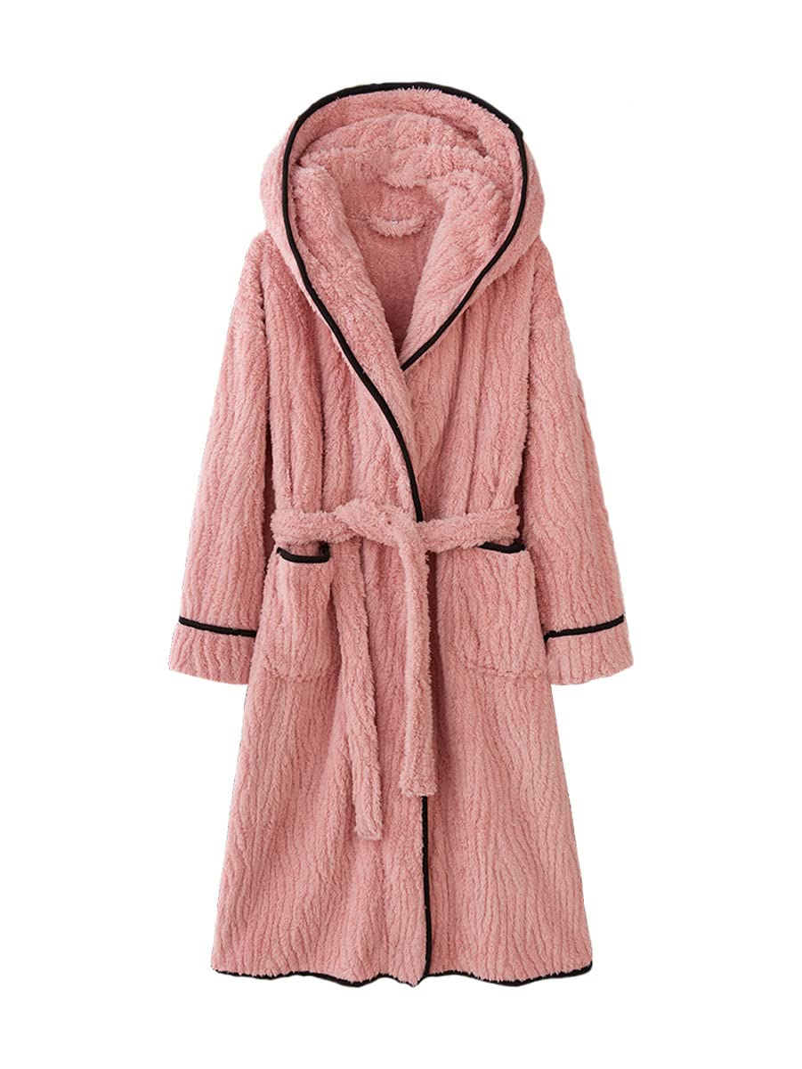 Szlafroki Damski szlafrok kimono z długim rękawem i kapturem, różowy ML XL