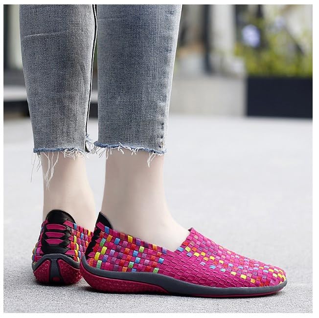 DESESE Women's Elastic Woven Walking Shoes Fashion Non-Slip Flats Sneakers Lightweight Slip On Casual Shoes Multicolor Woven Walking Shoes Elastic Walking Shoes Slip on Sneakers4