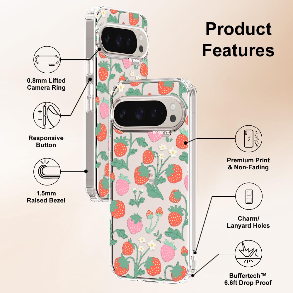 MOSNOVO Case for Google Pixel 10 & Pixel 10 Pro, [Buffertech 6.6ft Military-Grade Drop Protection] [Anti Peel Off Tech] Clear TPU Bumper Phone Case Cover Design - Cute Cherry — view 575