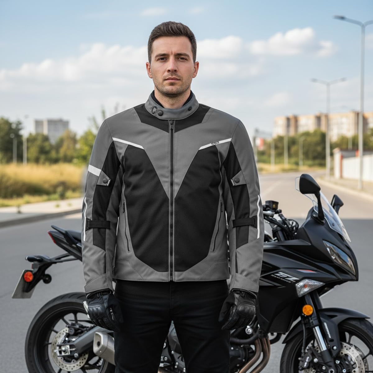 Giacca da Moto da Uomo Tessuto Protettiva e Traspirante Giacche Estiva Giacca da Moto da Uomo Giacca da Tessuto Corsa Traspirante In Cordura