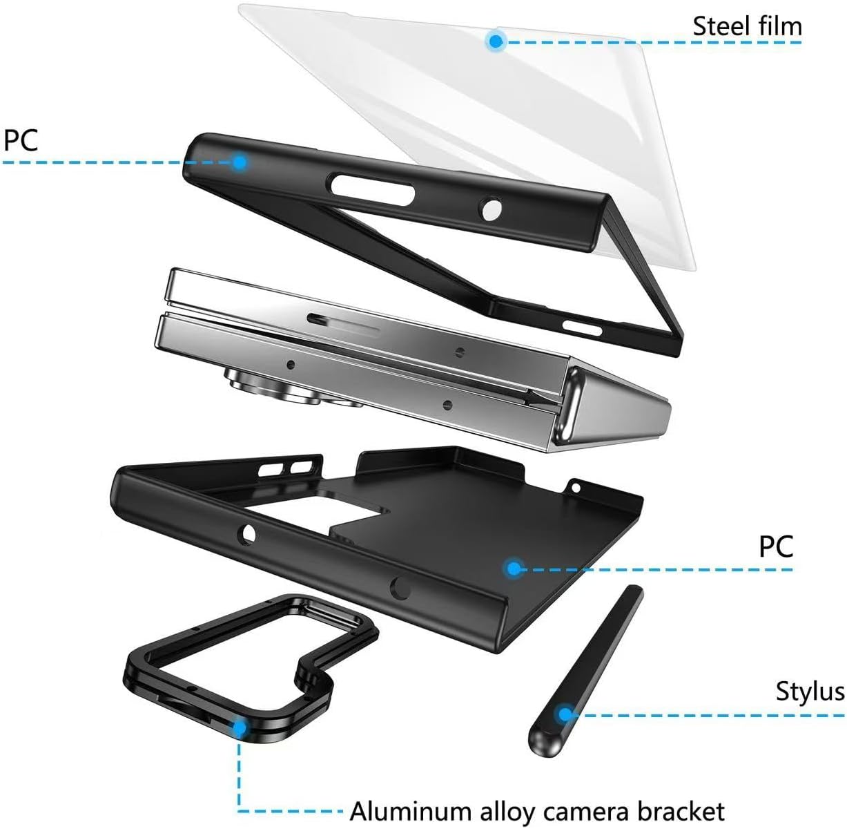 for Samsung Galaxy Z Fold 6 Case with S Pen Holder & Camera Frame Stand，Built-in HD Screen Protector, Slim Shockproof Protectiver Phone Cover for Samsung Galaxy Z Fold 6 Black