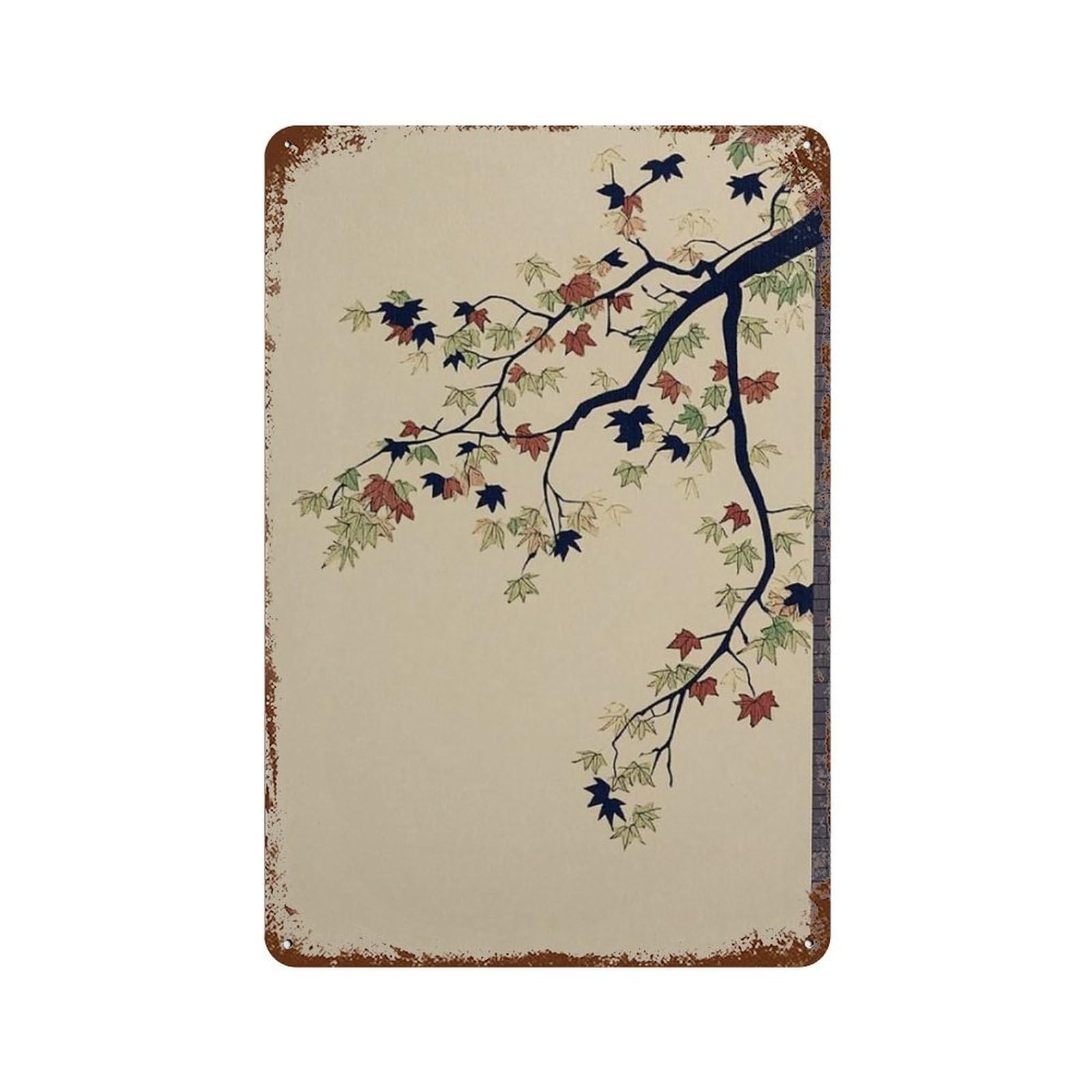 xiaoxiaoshen Japanese Blossom Branch Woodblock Style Landscape Minimalist Asian Nature Botani Wall Decor Art Metal Tin Poster Modern Home Decor Art Home Bar Shop Decorations Vintage Sign 30x20cm