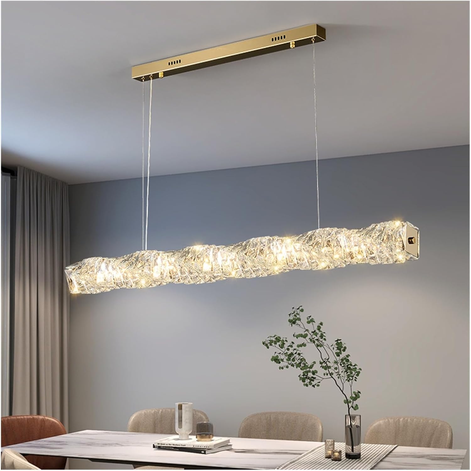 Modern LED Crystal Chandelier Living Room Dining Room Pendant Lamp Long Strip Stainless Steel Ceiling Light,for Decoration