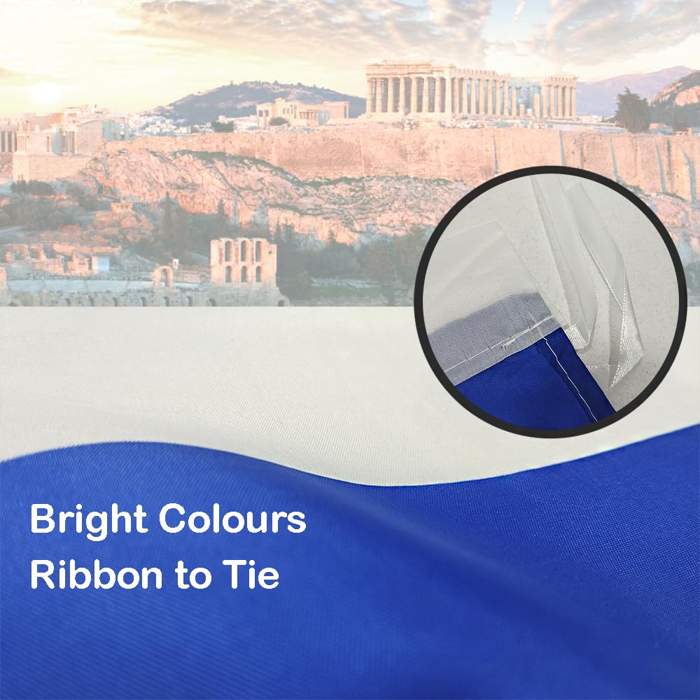 JYC CREATIVE 2 x Greece Flag, Flag 90cm x 150cm, Large Flag with Pole Loop and Cords to Hold, Lightweight Flag, Flag for Sports, Football, Demonstrations, Buildings, - Image 3