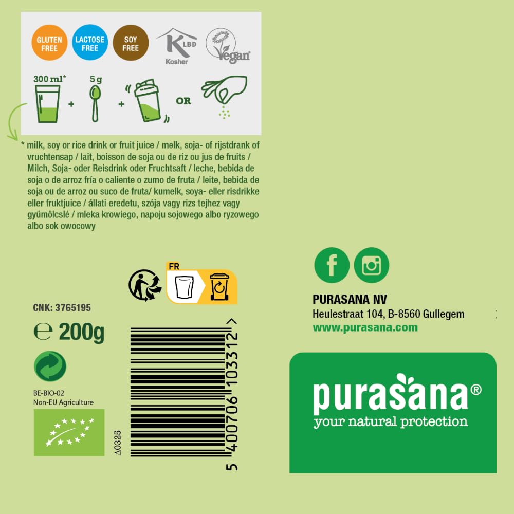 Purasana® Poudre de Jus d'Herbe d'Orge Bio - 200g, Superaliment Végétal pour Boissons et Smoothies, Source de Nutriments Essentiels, Vegan & Certifié Bio