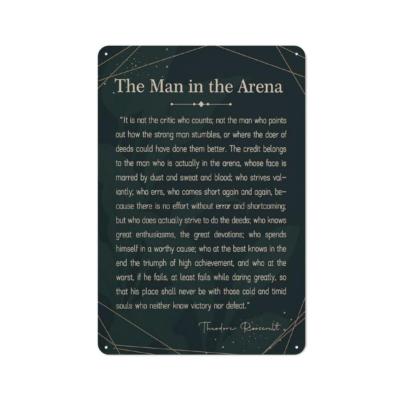 Retro Metal Tin Sign Vintage The Man In The Arena Theodore Roosevelt Quote Aluminum Signs Inspirational Competitive Spirit Man Power Poster Picture Artwork Painting For Office Home Decor 12x16 Inch
