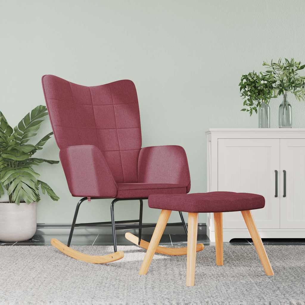 Lot de 2 fauteuils à bascule avec repose-pieds rouge vin en tissu
