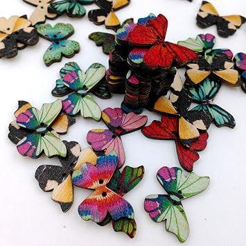 AKOAK 50 Pcs Butterfly Wood Buttons - Retro Ancient Ways Manual Special Butterfly Button Dazzle Color Adornment