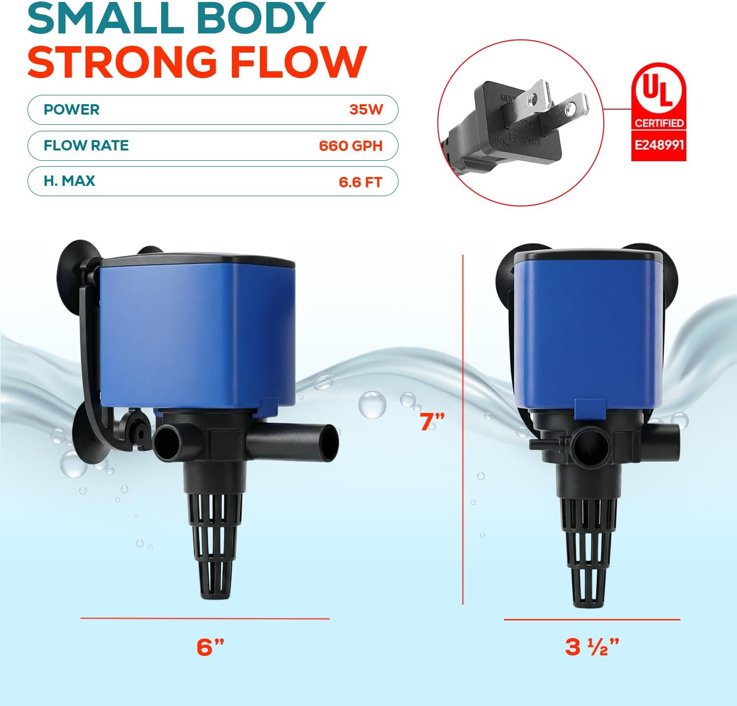 Aqua Dream 660 GPH Aquarium Powerhead - 3-in-1 Submersible Filter Pump with Air Oxygenation & Adjustable Flow, 35W High-Performance Water Circulation Pump for Fish Tanks - 2 Pcs