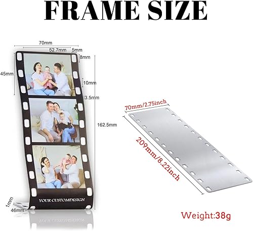 Miniatura 5 de Marco de fotos con tira de película personalizada, nombres y texto, rollo de cámara personalizado retro de aluminio, regalo de imagen con logotipo