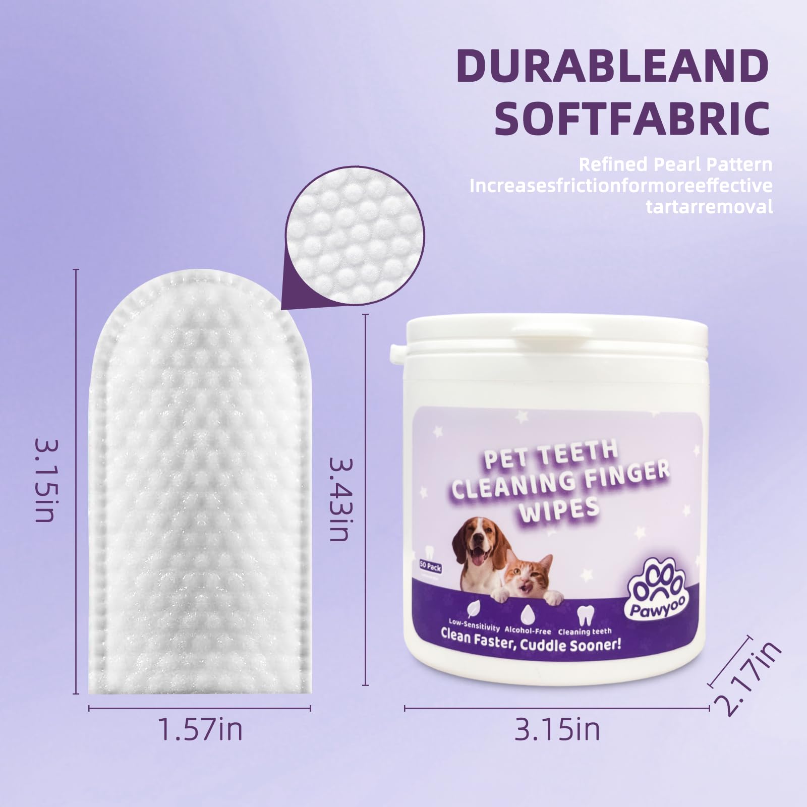 Cats Dogs Dental Care Finger Wipes - 50 PCS Tooth Brushing Kit Dental Wipes for Cats - Teeth Cleaning Finger Wipes for Dog & Cats - Reduces Dental Debris & Freshens Breath (CY_TeethWipes) - image 3