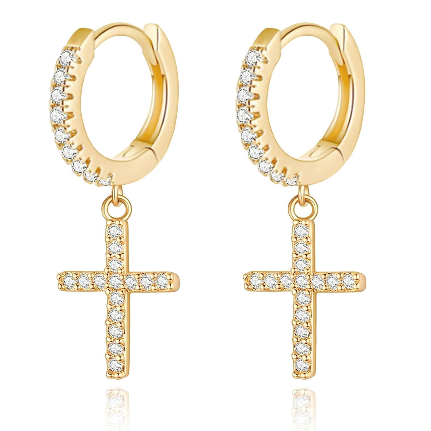 Ohrring Dangle Huggie kreuz ohrringe Silber Gold mit Kreuz Anhänger Schmuck Creolen Kreuz Klassisches Kruzifix Ohrringe Ohrstecker Ohrhänger Ohr-Piercing für Damen Herren Mädchen (Kreuz Gold)