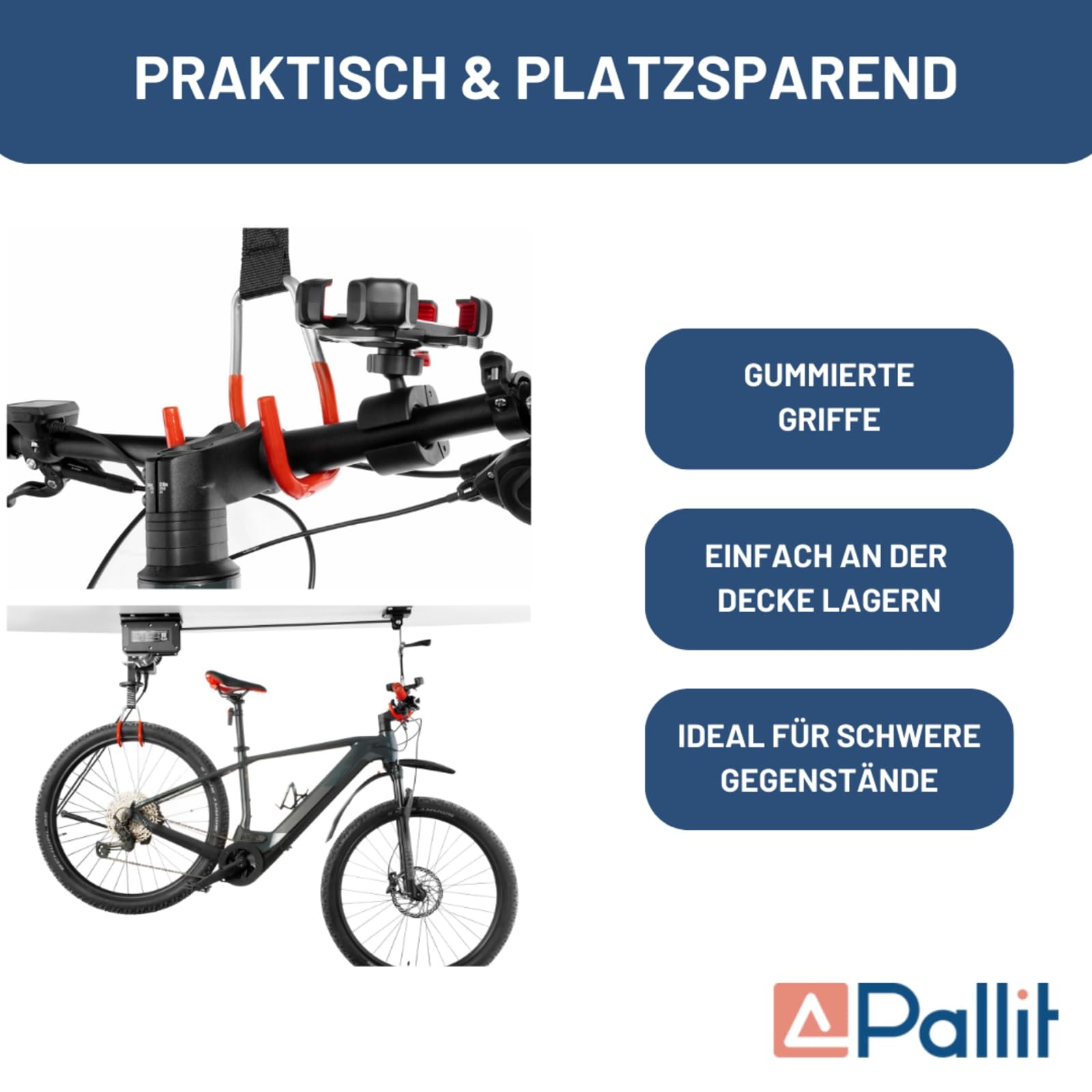Pallit Elektrischer Fahrradlift BIKELIFT 100 kg Tragkraft 3m / 3000 mm Hubhöhe Fahrradhalterung für Decke E-Bike Lift