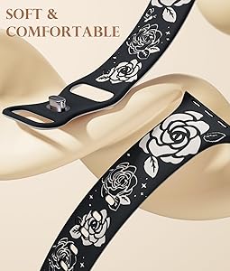 Adorve Floral Engraved Bands Compatible with Apple Watch Band 41mm 40mm 38mm 44mm 45mm 49mm 42mm 46mm Women, Soft Silicone Cute Flower Dual-color Bands for iWatch Series 10 9 8 7 6 5 4 3 2 1 SE Ultra