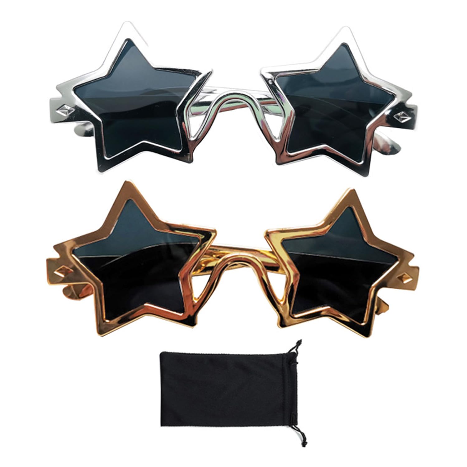 2 gogle w gwiazdki, 2 torby na okulary, okulary przeciwsłoneczne z pentagramem, modne okulary, akcesoria fotograficzne odpowiednie na Halloween, Boże Narodzenie, imprezy tematyczne