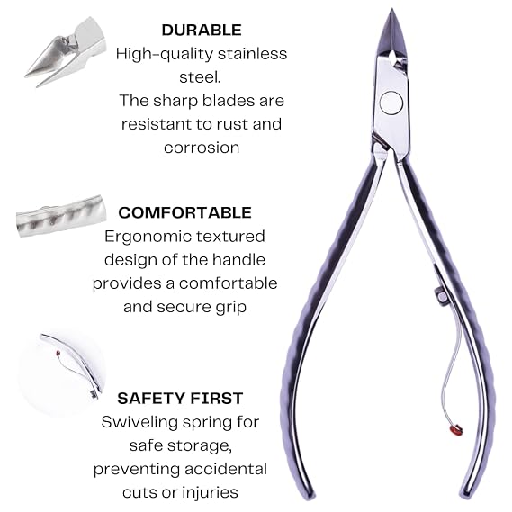 Mundial Nail Care 3 Piece Set - Professional Stainless Steel Cuticle Nippers with Double Nail Spatula and Pusher, Manicure, and Pedicure Trimmer Kit