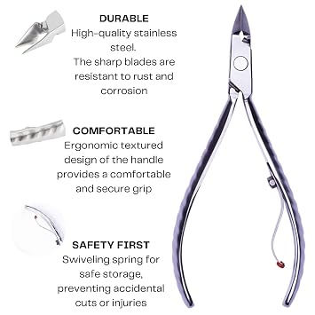 Mundial Nail Care 3 Piece Set - Professional Stainless Steel Cuticle Nippers with Double Nail Spatula and Pusher, Manicure, and Pedicure Trimmer Kit