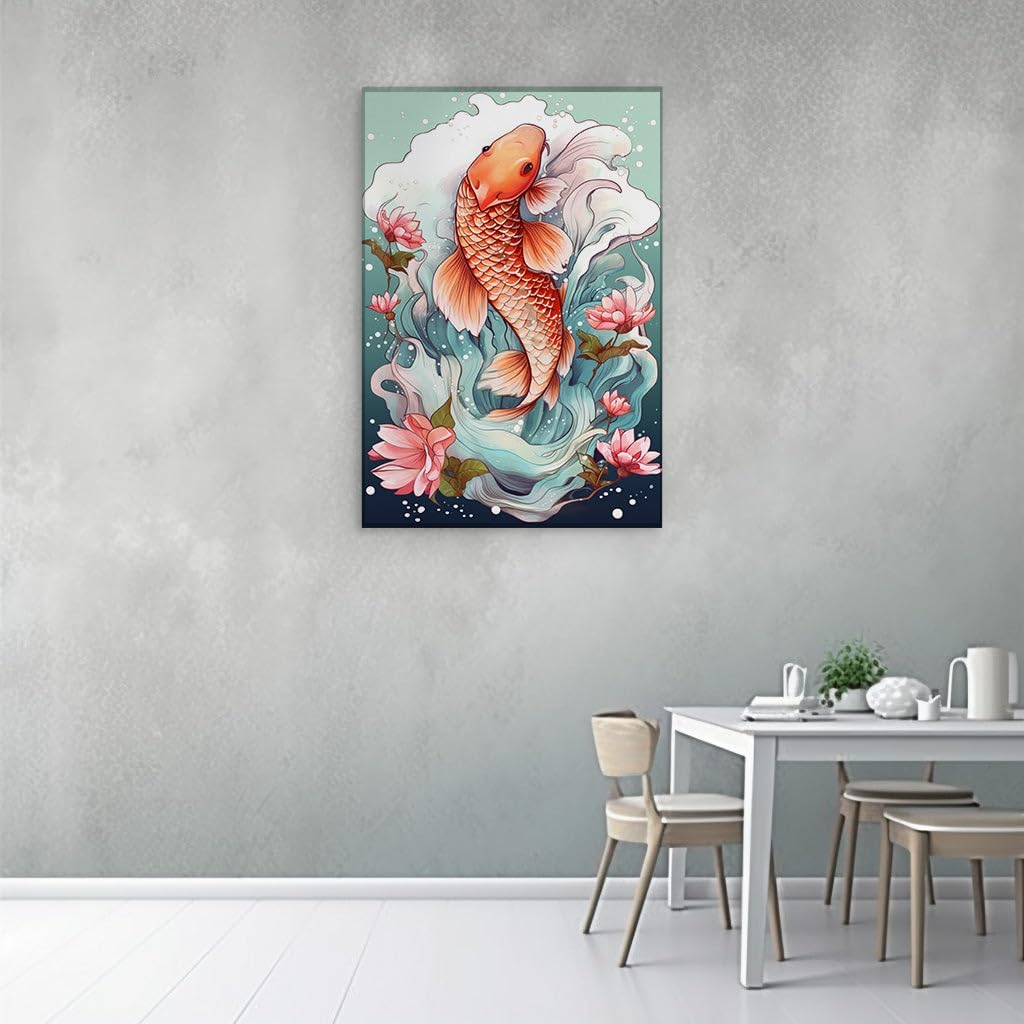 Canvas for Living room. Leaping Koi Majesty � A Vivid Dance of Colors and Waves, 27 x 18 inch Canvas Wall Art - Contemporary Masterpieces - Modern Home Decor - 69x46 cm (27x18 inch)