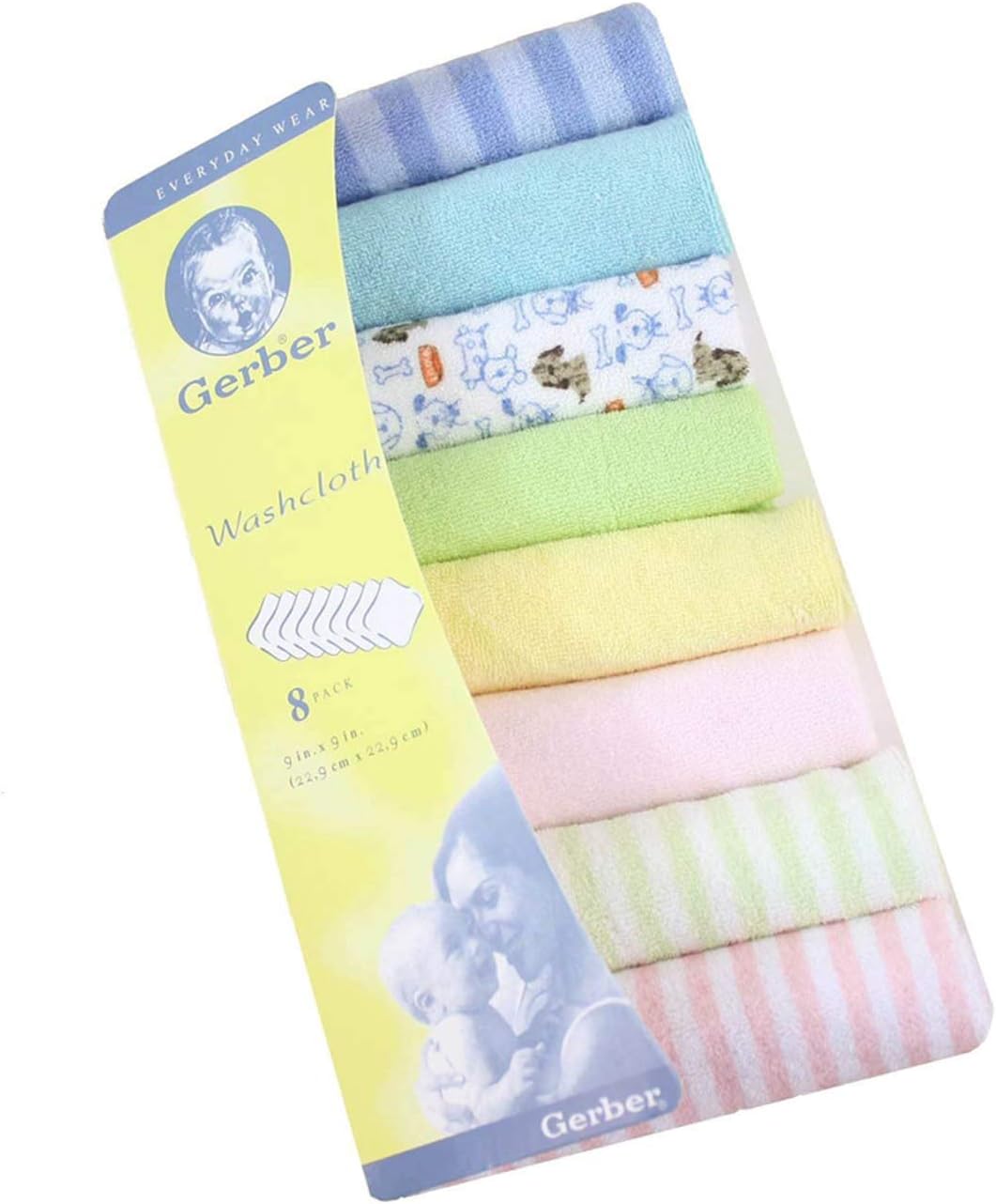 Baby Gerber Hosiery Soft Cotton Newborn Napkin Wash Cloth Face Towels (Multicolor)- Pack Of 8 Pcs, 250 TC