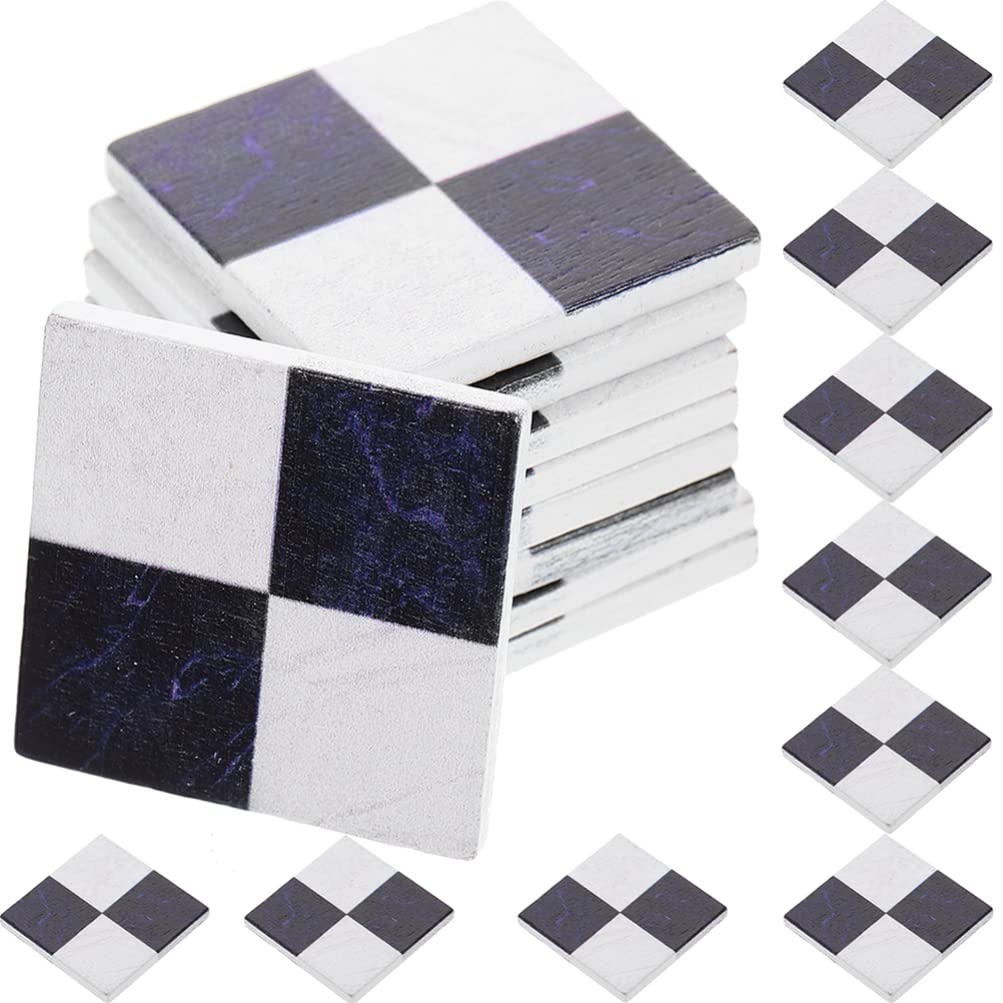 Zerodeko Miniature Wood Flooring Tiles For Dollhouse – 27Pcs Small Square Brick Sheets For DIY Dollhouse Decoration & Mini Scenes (Black & White) - View #5