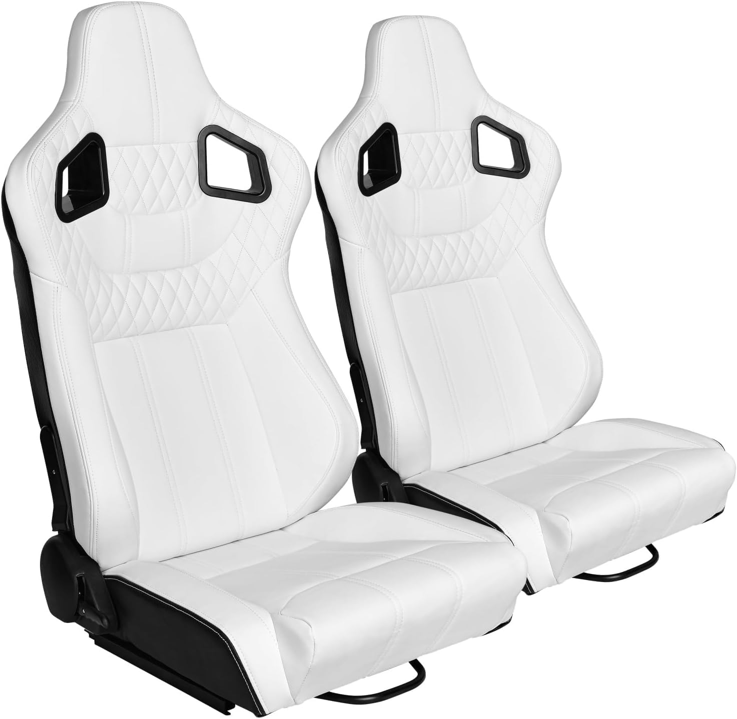 Universal Racing Seats,White PVC Leather White Diamond Stitch Reclinable With Double Slider Low Bottom,Automotive Bucket Seats(Not Including Seat Bracket)