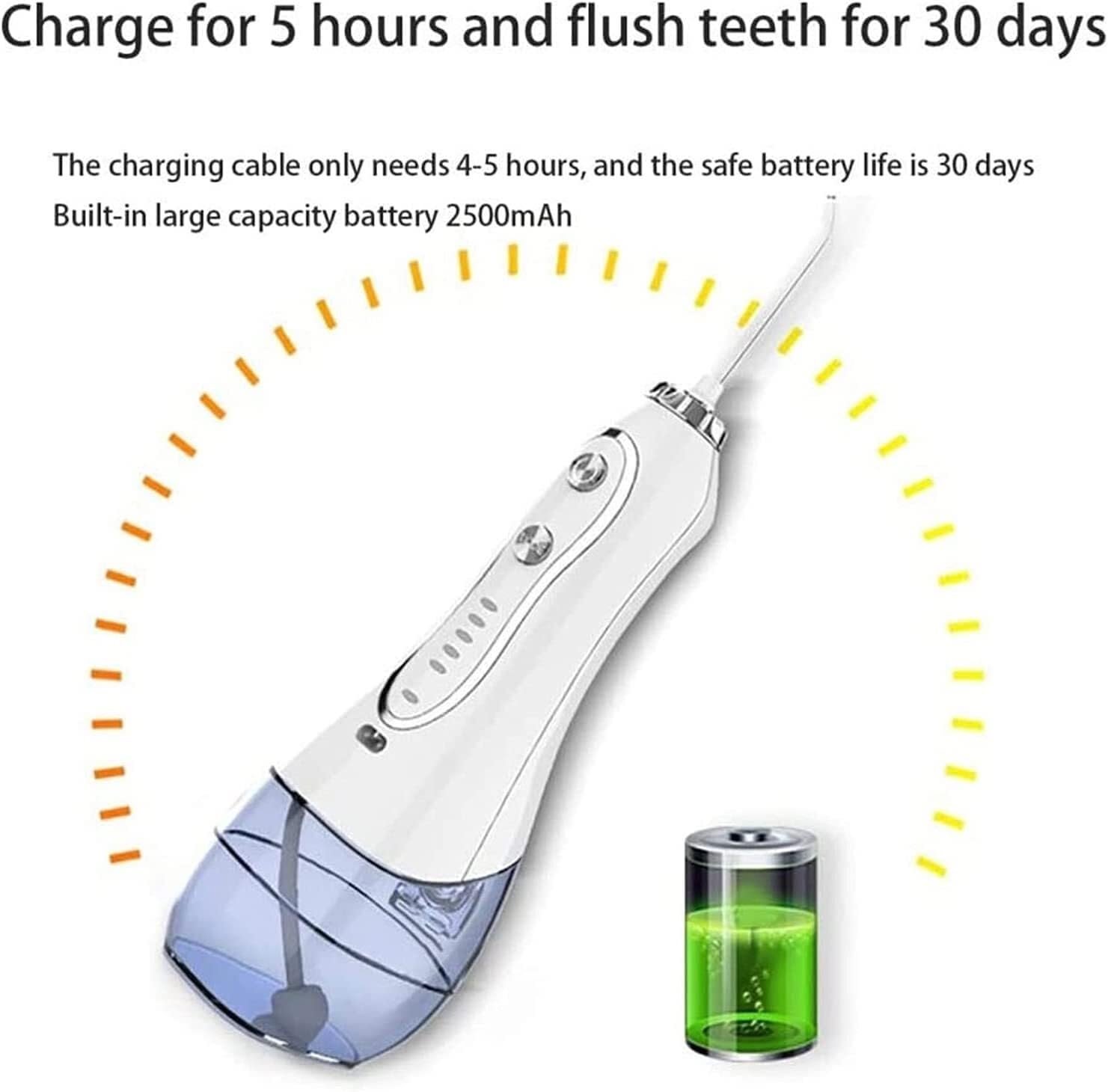 GeRRiT Idropulsore dentale senza fili Irrigatore orale - 300ML Portatile e ricaricabile IPX7 Impermeabile 5 modalità Idropulsore con serbatoio dell'acqua lavabile for casa e viaggio, Cura di apparecch