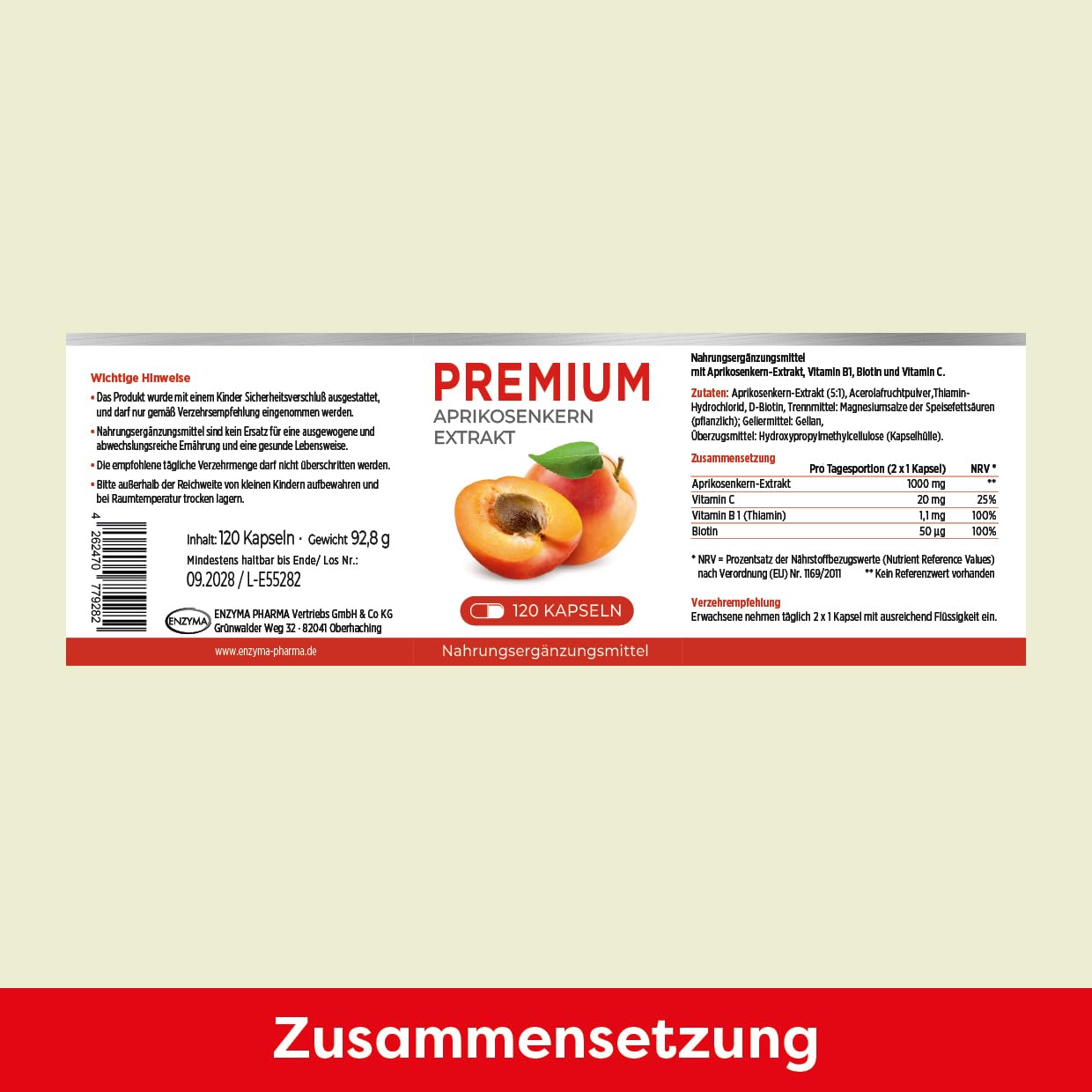 Aprikosenkern Extrakt 1000 mg (120 Kapseln) – Hochdosierter 5:1 Extrakt ohne Bitterstoffe | Mit natürlichem Vitamin C (Acerola) | Laborgeprüft & sicher | Vegan & rein