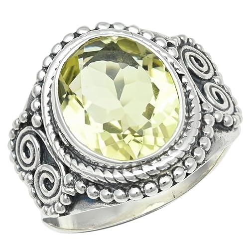 JEWELSTREZORO Lemon Quartz Gemstone Stone Band Ring Men And Women Band Ring Gift Item 925 Sterling Silver Band Ring Handmade Jewelry T1275B (US-8)