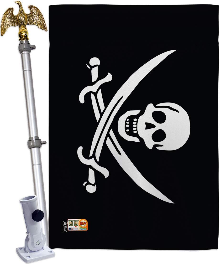Jack Rackhams House Flag Coastal Pirate Ship Skull Treasure Map Carribean Jolly Blackbeard Small Decorative Gift Yard Banner Made In USA 28 X 40