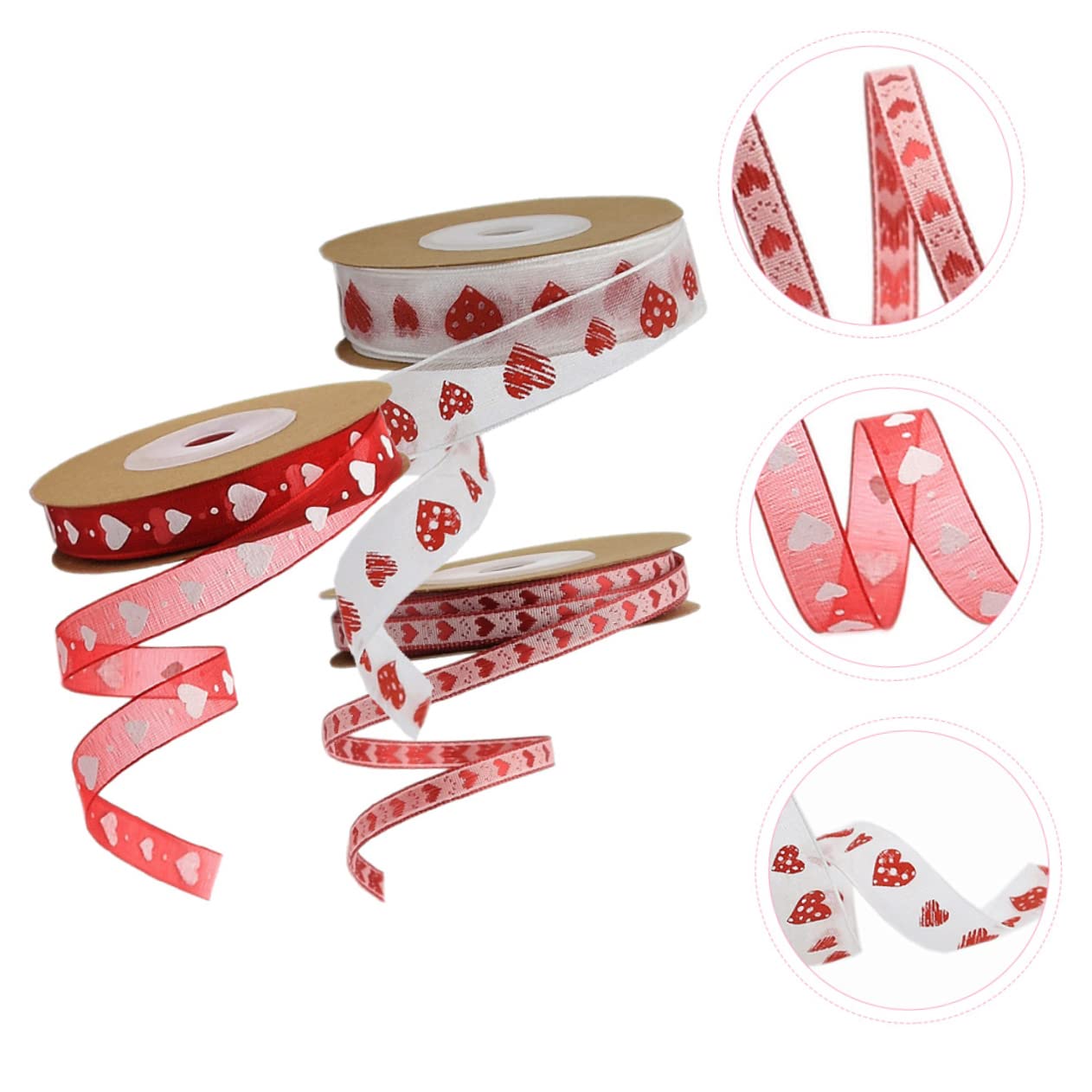 SHINEOFI 4 Sätze Valentinstag Bänder Bögen Stift Aufkleber Verpackungsband Herz Valentinsgrüße Strasssteine Hochzeitsband Sackleinen Liebe Gold Banddekor Partybänder Polyester 3 Rollen * 4