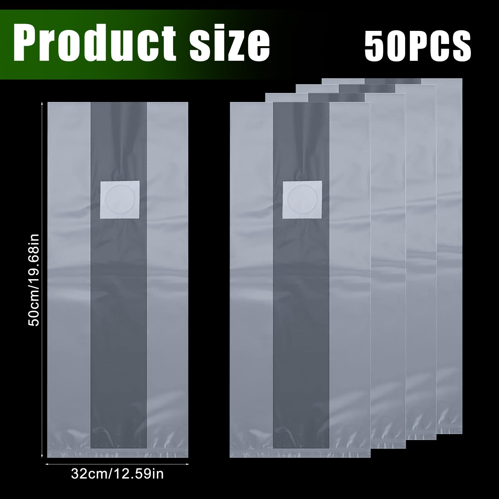 50 bolsas de cultivo de setas de 32 x 50 cm, ideal para sustrato, bolsa de cultivo de setas, gran regalo para los amantes de las setas y las verduras