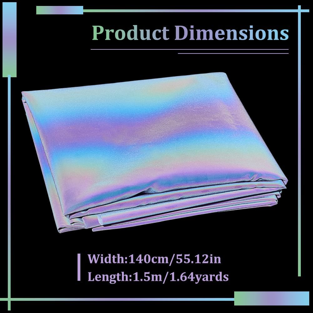 INFUNLY 59x55 Inches Rainbow Reflective Fabric Colorful Hologram Sparkly Fabric Polyester Iridescent Shiny Cloth Non-Stretchy Sew On Wing Dress Costume Clothes DIY Craft