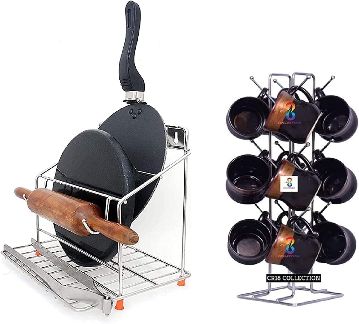 - Big Size Stainless Steel Cup Stand, Coffee and Tea Mug and tawa chakla belan Stand for Kitchen Organizer