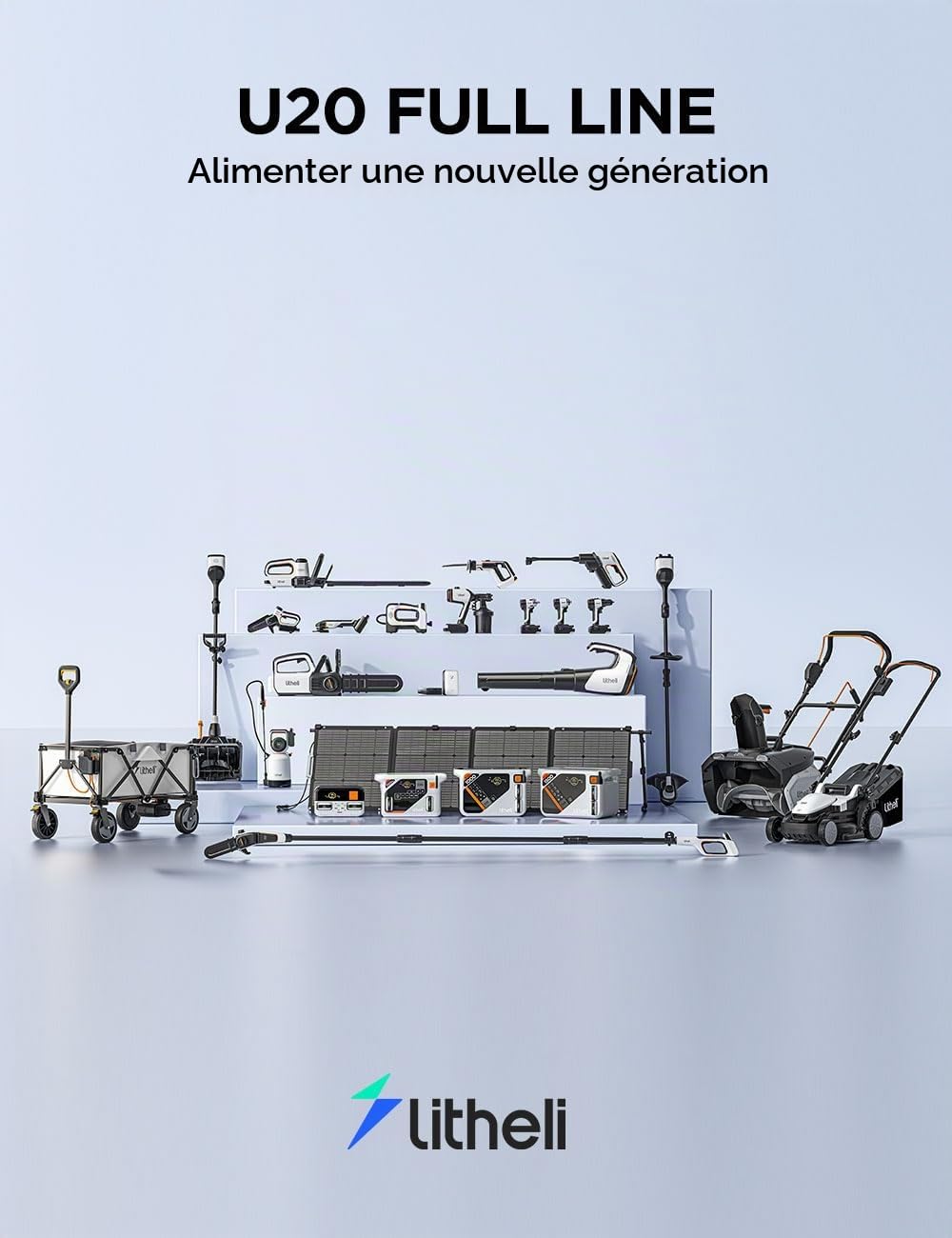 Litheli Batterie de rechange 20 V, 10 000 mA au lithium U20 Power Tools et équipement d'alimentation d'extérieur