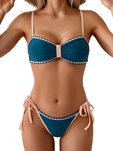 B2prity Women's Color Block Bikini Set Two Piece Tie Swimsui