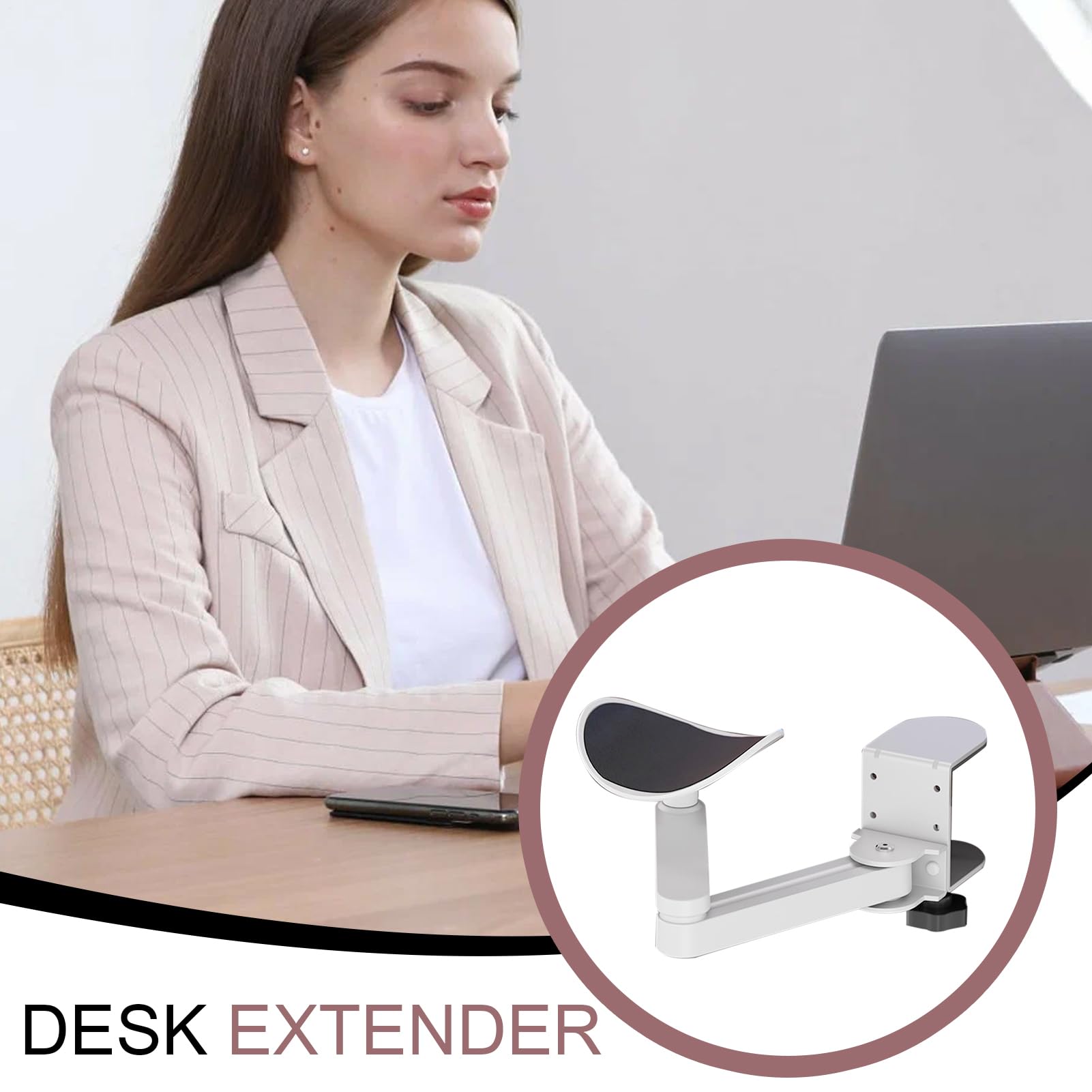 Accoudoir pour bureau – Coudière ergonomique, support de bras de bureau extensible, clavier rotatif à 360° et accoudoir d'ordinateur | Hauteur réglable pour la maison, la bibliothèque, les bureaux
