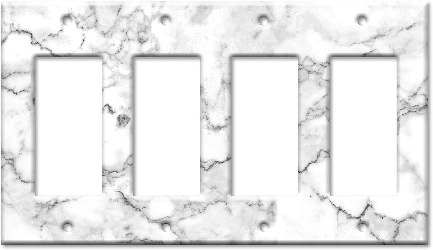 Art Plates - 4-Gang Rocker - Decora - GFCI Switch Plate - White and Grey Marble - Granite Print - (Made in USA)