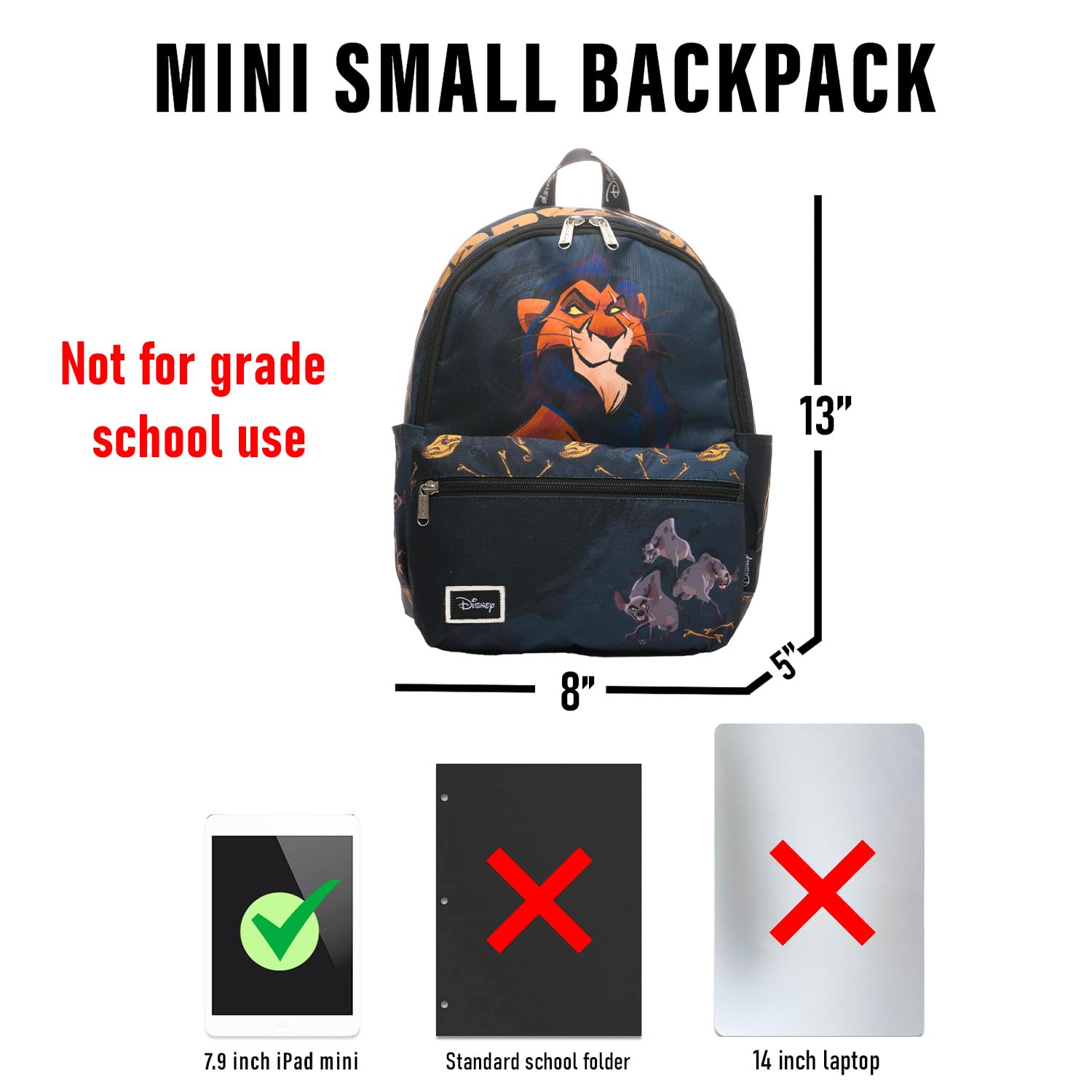 Disney Mini zaino per ragazze con Re Leone – Bundle con mini borsa da 33 cm con cicatrice Plus bottiglia d'acqua Lion King Scar zaino borsa per bambini, ragazze, donne