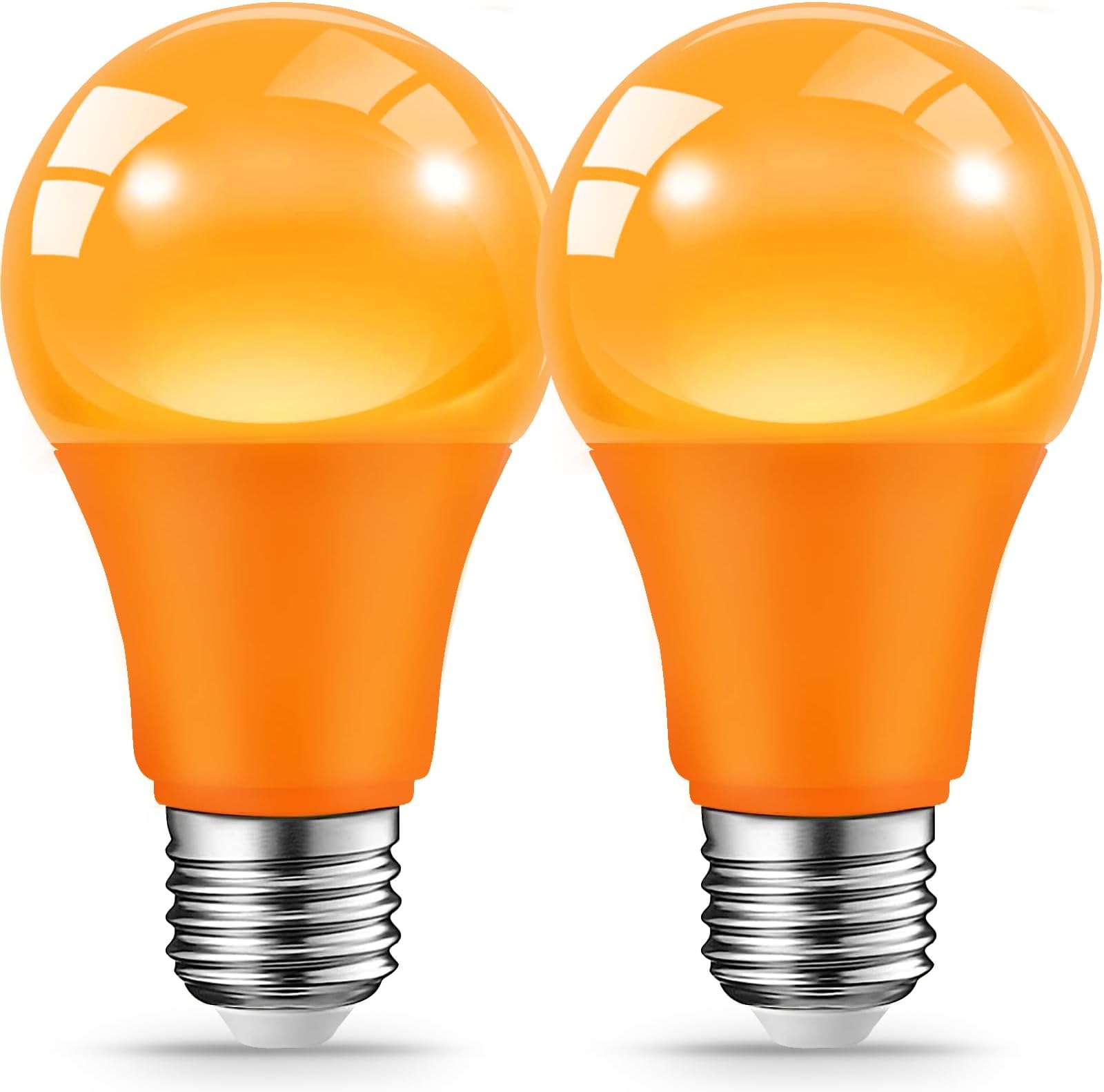 - JAHEKS Orange Light Bulbs for Outdoor Porch, 9W(60W Equivalent) E26 Base LED Orange Bulb for Halloween Christmas Wedding,Party,Bar,Holiday Lighting,Home Decor, 2-Pack