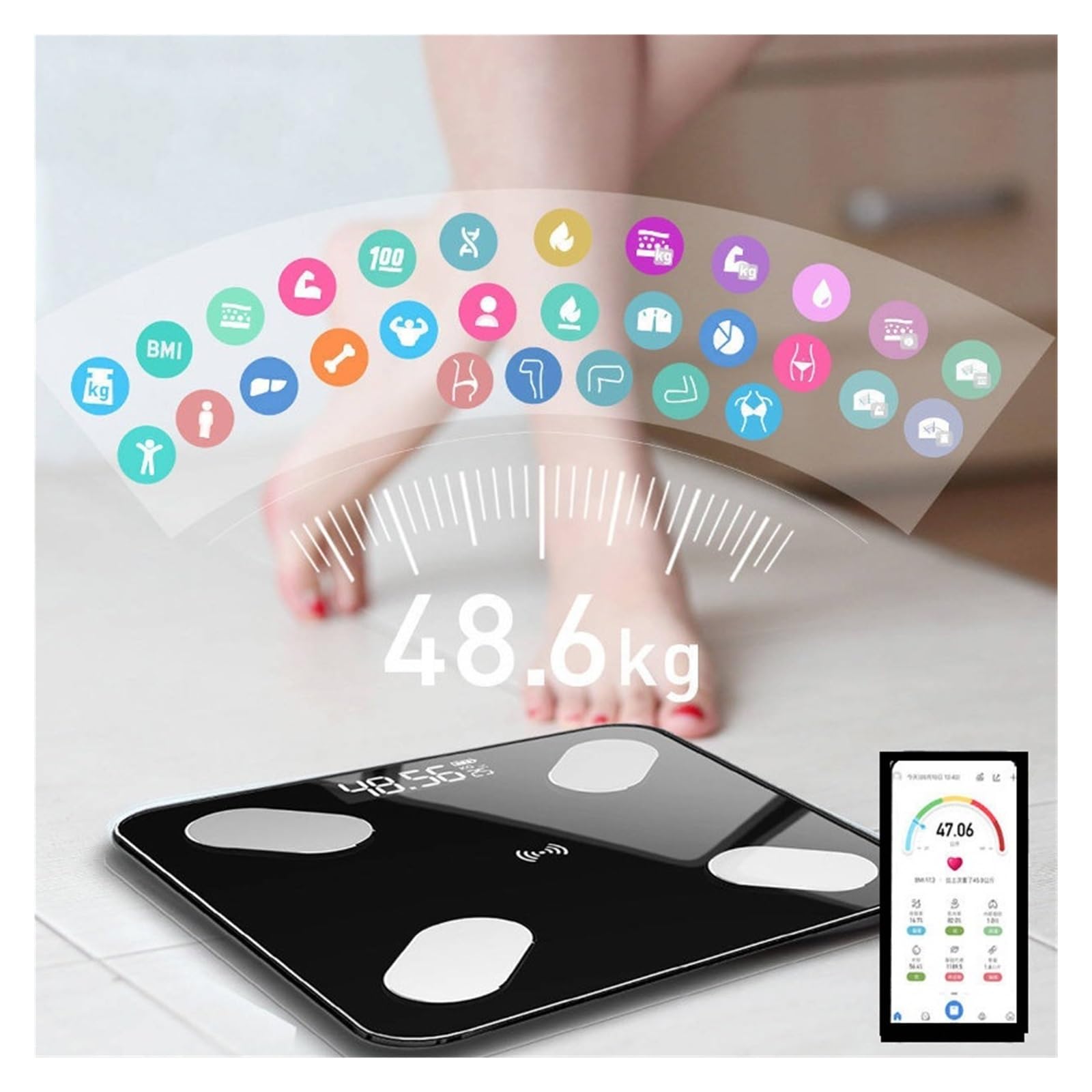 Balance De Graisse Corporelle Bluetooth Balance IMC Balances Électroniques Intelligentes Balance De Poids De Salle De Bain Numérique LCD Analyseur De Composition Corporelle(Rose gold)