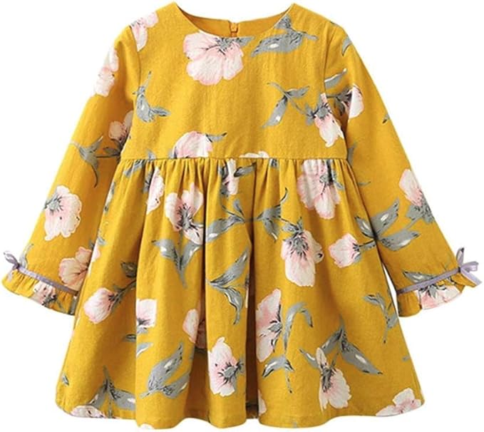 Amazon 女の子 長袖 ワンピース チュニック フレア ベビー服 花柄 Oネック リボン付き ドレス 混綿生地 膝上丈 かわいい 通園 通学 キッズ ガールズ 子供服 ドレス シンプル 春 秋 冬 カジュアル 結婚式 披露宴 発表会 ワンピース チュニック 通販
