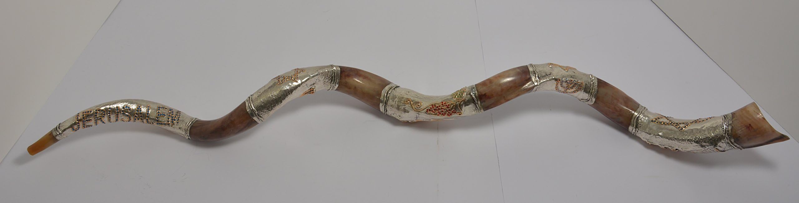Big Jambo Xxxl 69" Sterling Silver Plated Polished Yemenite Kudu Horn Shofar By Yaliland Jerusalem 175 Cm