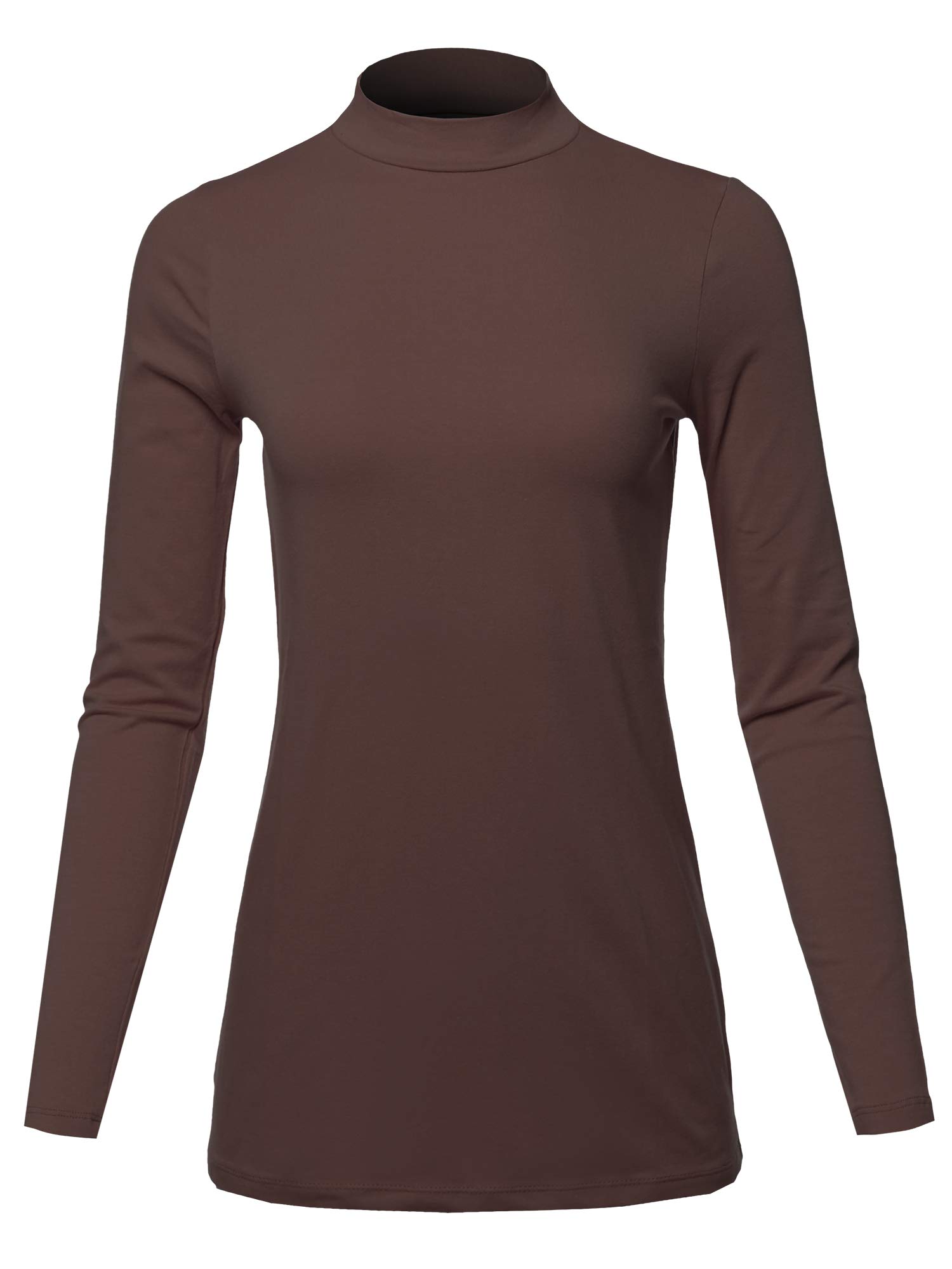 Women's Basic Solid Soft Cotton Long Sleeve Mock Neck Top Shirts