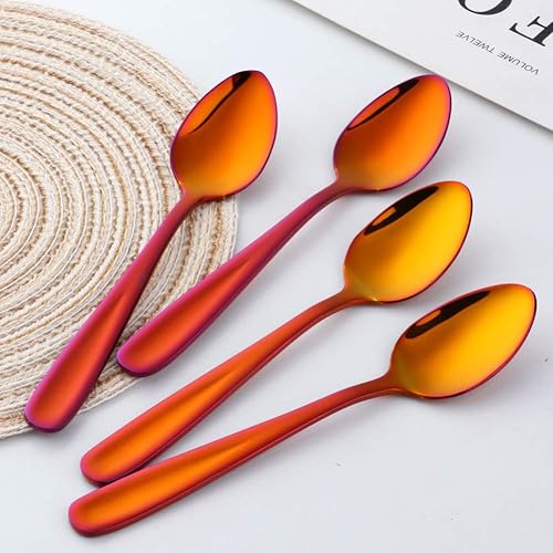 Miniatura 2 de Demitasse - Cucharas de café expreso, mini cucharas de café mágicas de color cambiado de color inoxidable 18/10, juego de 6, 5.5 pulgadas (rojo)