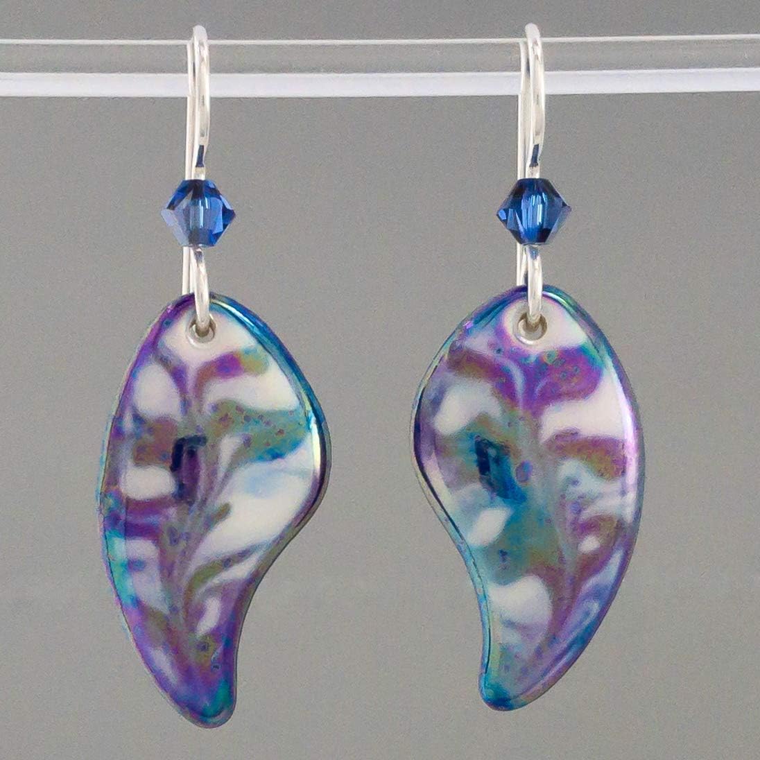 Angel Wing Earrings, Cobalt, Sky Blue, & White, 18th Anniversary Present
