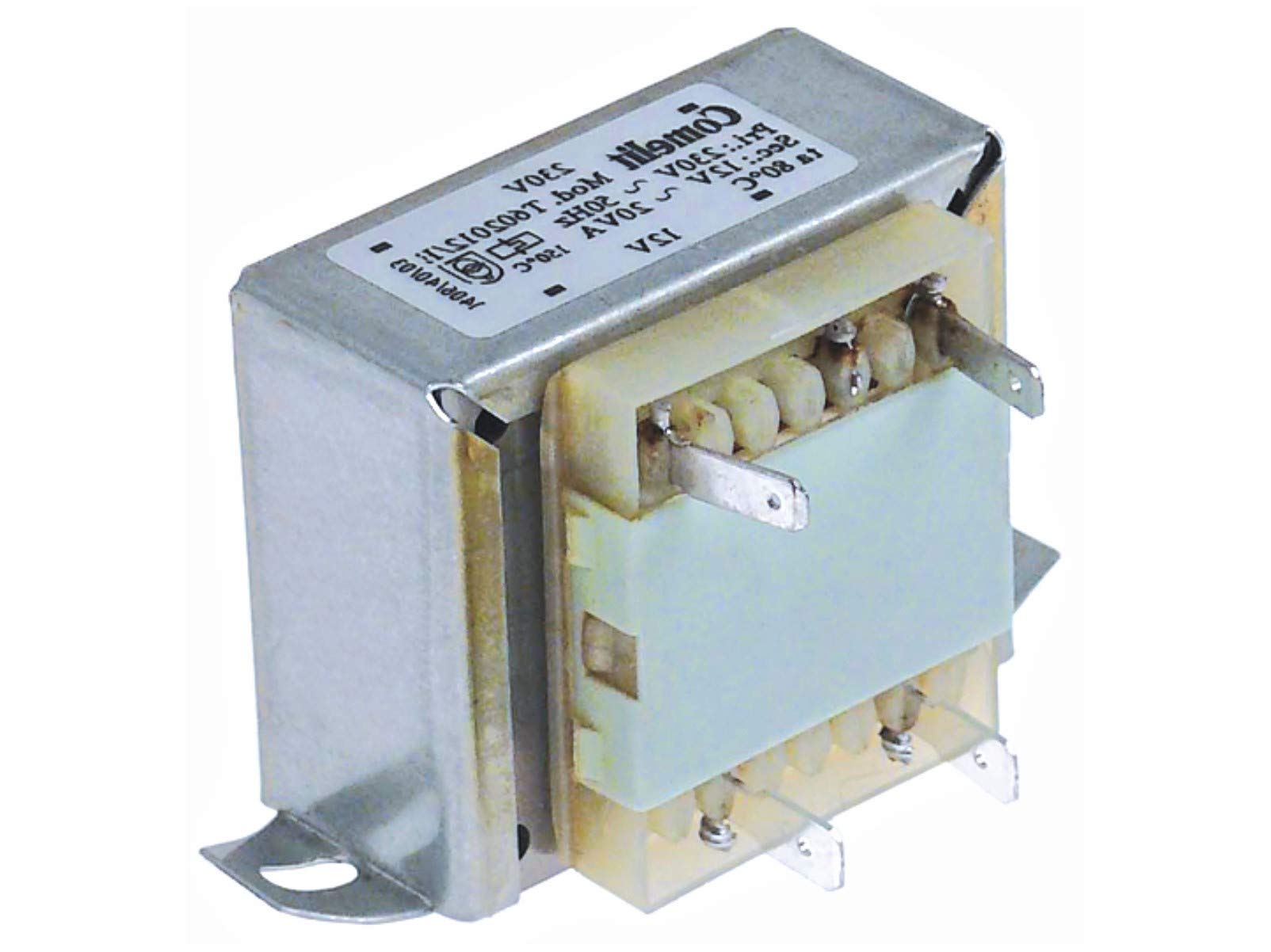 TRASFORNO PIZZA TRASFORMATORE PRIMARIO 230VAC SECONDARIO 12VAC 20VA COLLEGAMENTO MASCHIO FASTON 6.3MM 50/60HZ