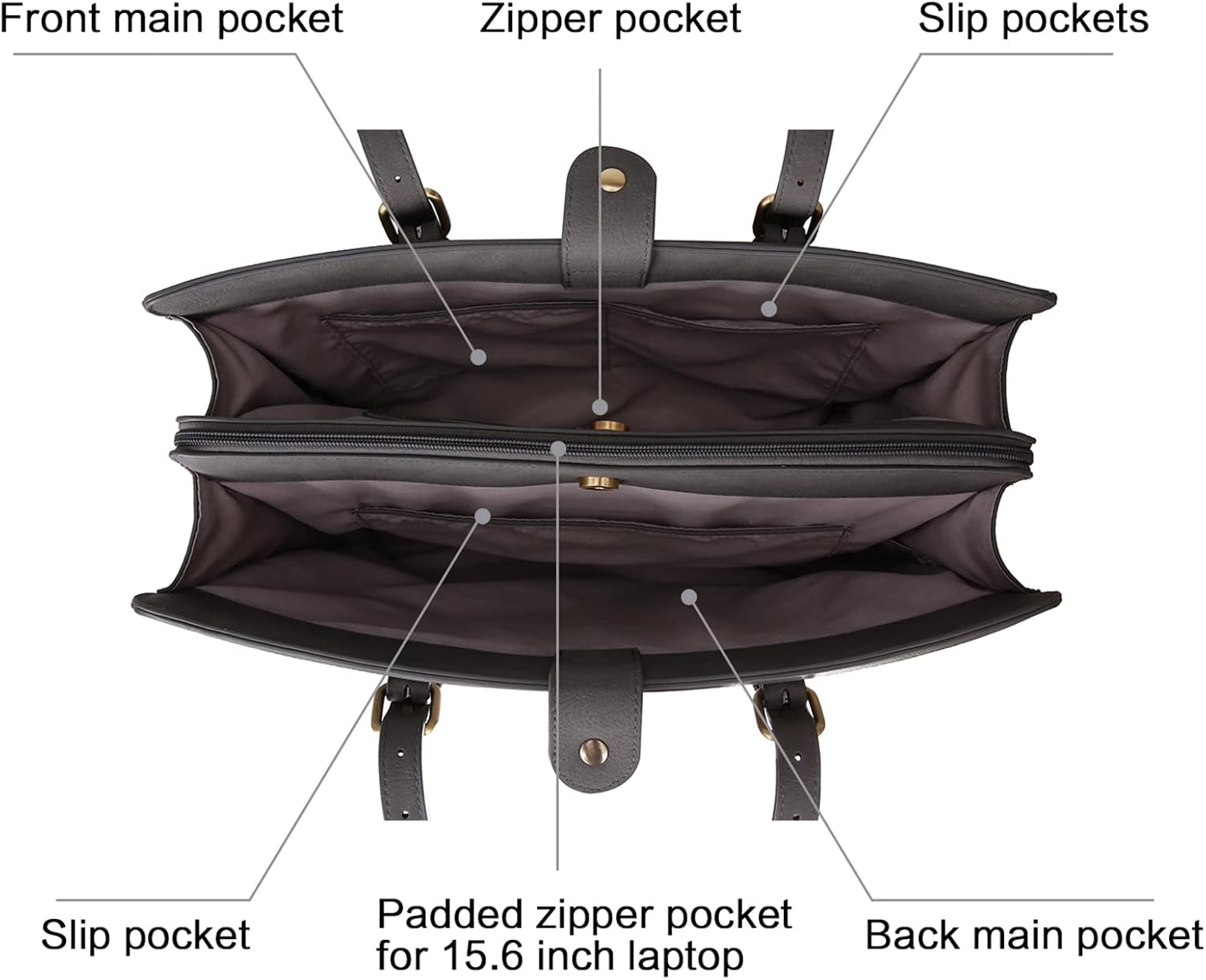 ECOSUSI Laptop Bag For Women 15.6 Inch Work Tote Bags PU Leather Computer Purse For Business Office With 3 Layer Compartments - Image 8