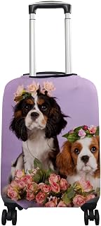 Capa de bagagem Cavalier King Charles Spaniel Filhotes com estampa floral, 45,7 cm a 55,8 cm de elastano, protetor de bagagem de viagem, Multi, XL Cover(Fits 29-32 inch luggage)