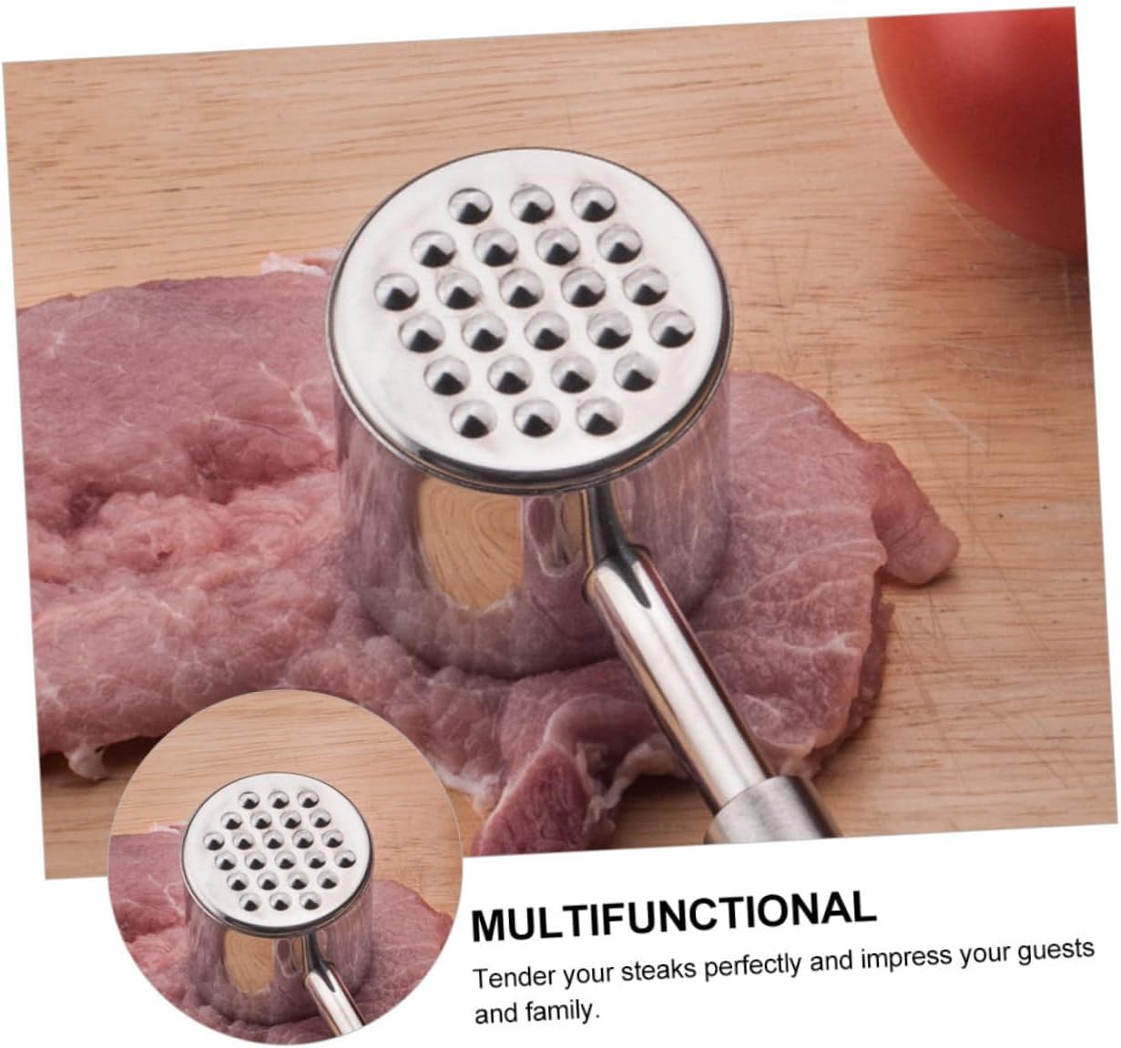 Hemobllo Stainless Steel Meat Tenderizer Hammer with Black Non-slip Handle, Dual-sided Kitchen Pounder for Beef, Pork, and Steak, Heavy-duty Meat Mallet for Poultry and Bbq Preparation