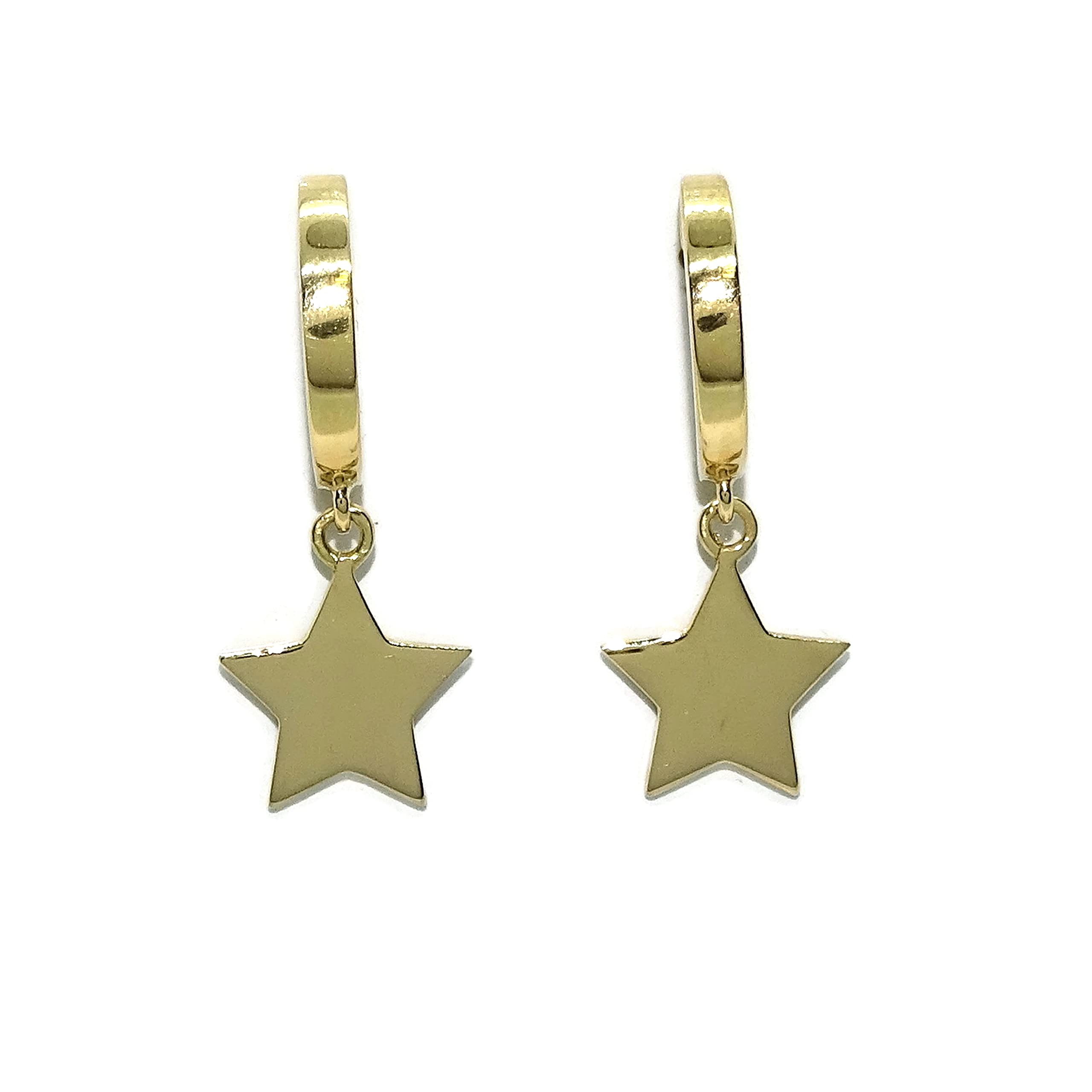 Moderni anelli in oro giallo 18 carati con stelle appese. Il regalo in oro per donna di quest'anno.